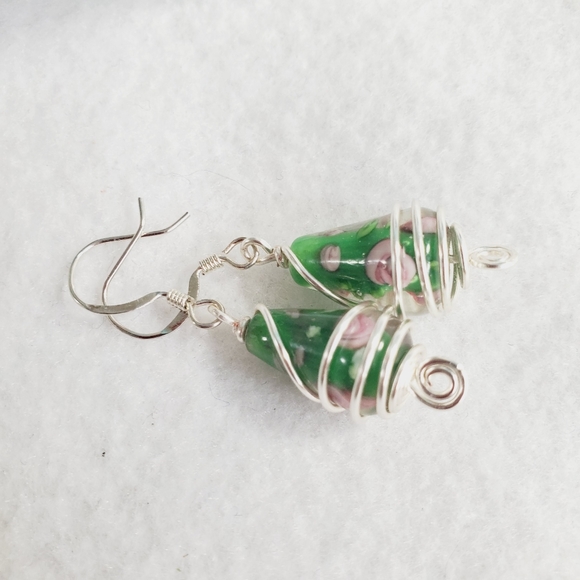Lampwork Wire Wrapped Earrings - Picture 4 of 4
